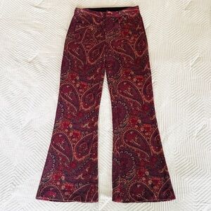 Free People knit Paisley Flare Pants - Burgundy/Dark Gray, size 6.